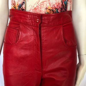 Vintage 1980s High Waist Red Leather Pants